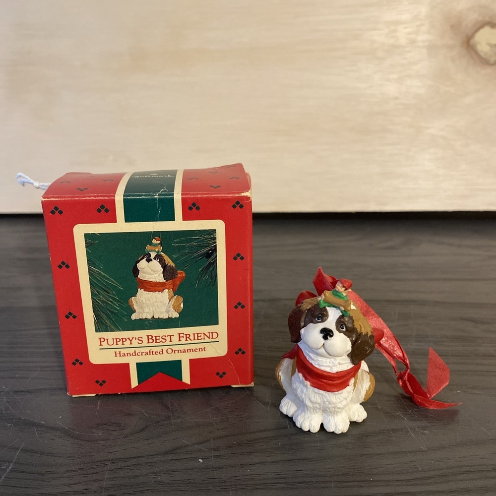Hallmark 1986 PUPPY'S BEST FRIEND Ornament Vintage St Bernard Dog & Elf